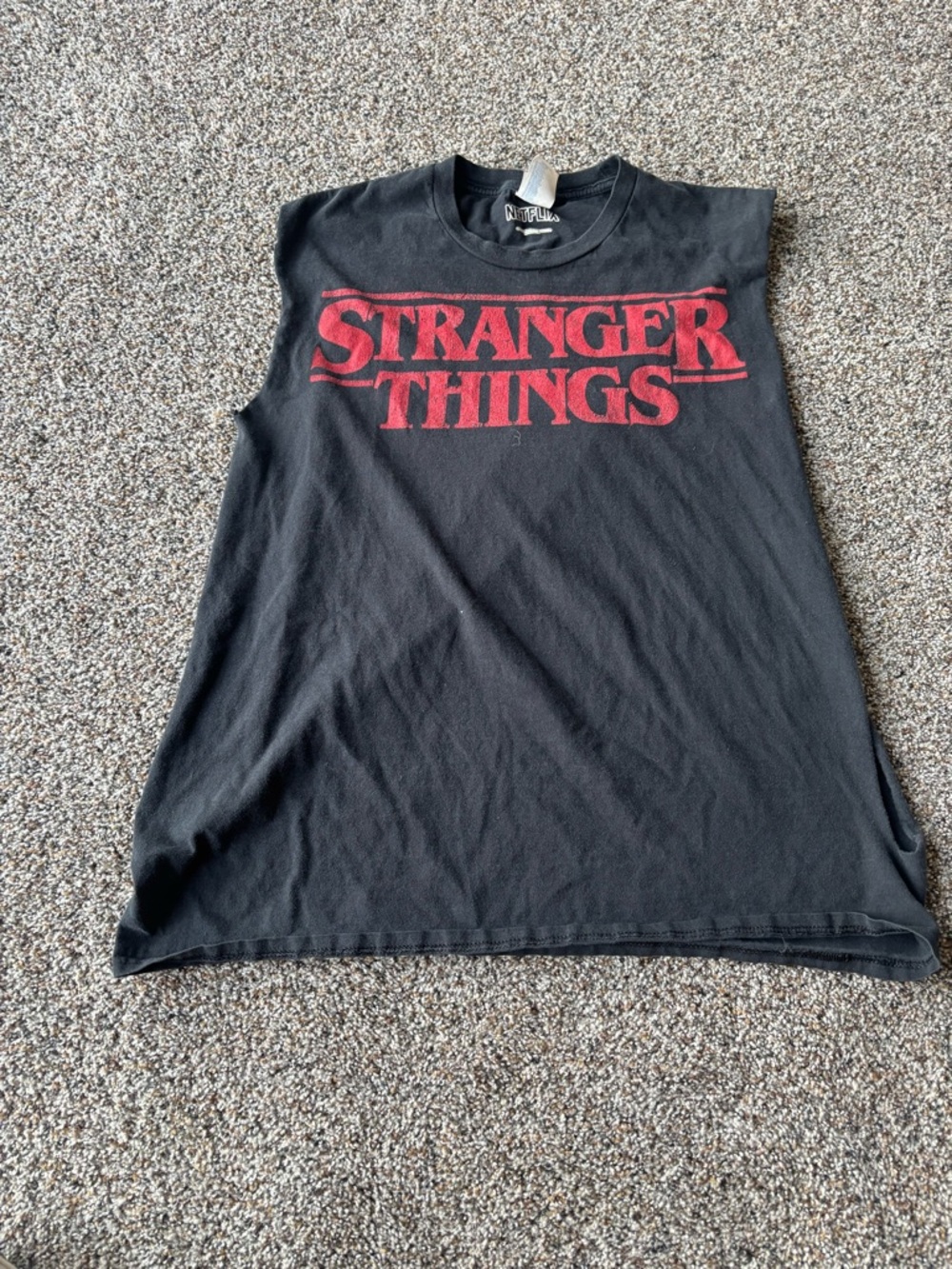 Stranger Things Netflix Graphic Cut Off Tee Black Sleeveless Tank Grunge Y2K